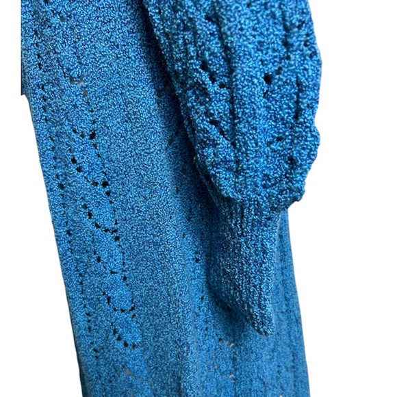 Vintage Blue Crochet Knit Dress with Tie Waist – Size 14 - Picture 11 of 11